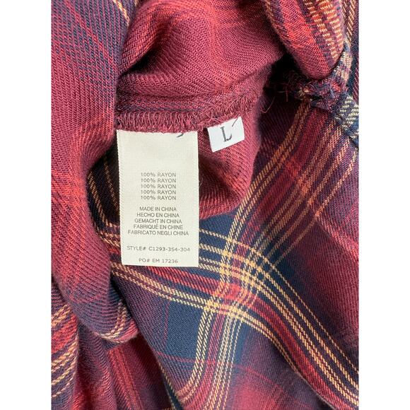 Cloth & Stone Plaid Off Shoulder Blouse Womens Large Red Purple Tan - Picture 5 of 8